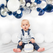 Load image into Gallery viewer, Navy Blue & Silver Balloon Garland Kit | 120 Pack |  Navy Blue, Chrome Silver, White, Silver Confetti Balloons