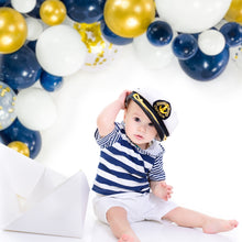 Load image into Gallery viewer, Navy Blue & Gold Balloon Garland Kit | 120 Pack |  Navy Blue, Chrome Gold, White, Gold Confetti Balloons