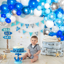 Load image into Gallery viewer, Blue Balloon Garland Kit | 120 Pack | Blue, Royal and Light Blue, Chrome Silver, Silver Confetti Balloons