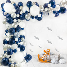 Load image into Gallery viewer, Navy Blue & Silver Balloon Garland Kit | 120 Pack |  Navy Blue, Chrome Silver, White, Silver Confetti Balloons