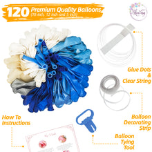 Load image into Gallery viewer, Blue Balloon Garland Kit | 120 Pack | Blue, Royal and Light Blue, Chrome Silver, Silver Confetti Balloons