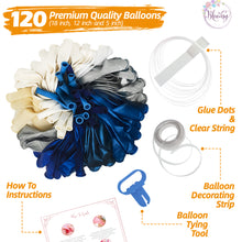 Load image into Gallery viewer, Navy Blue & Silver Balloon Garland Kit | 120 Pack |  Navy Blue, Chrome Silver, White, Silver Confetti Balloons